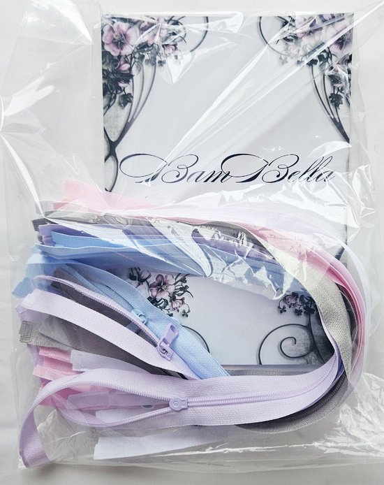 BamBella® - Fijne Rits - 40 cm - 10 stuks - Deelbaar - blauw roze wit geel lila lime groen