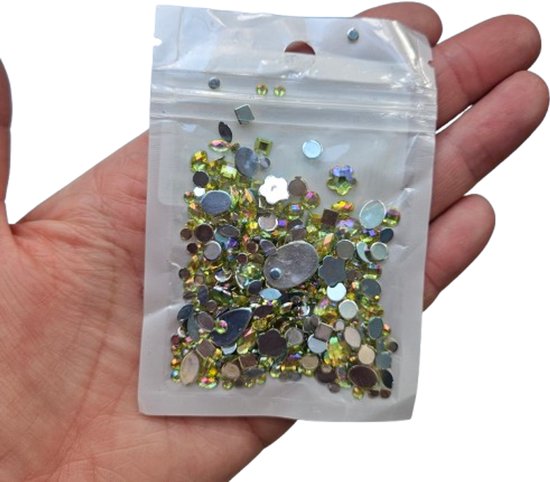 BamBella® geel groen plak stenen - 200 stuks mix - kleding versieren steentjes DIY hobby knutselen Glitter