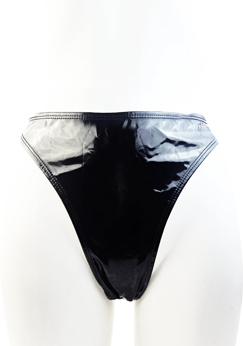 BamBella® Erotische slip-  Wetlook String Dames - Zwart Datex mix latex en stof ondergoed Sexy BDSM kleding