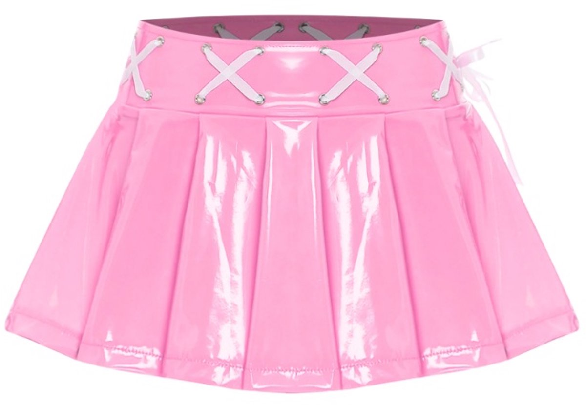 BamBella® - Datex mini Rok   Rood  met lint Rollenspel sm dames sexy Glans kleding mix van Latex en stof