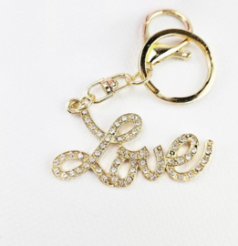 Sleutelhanger Tashanger Love glitter met steentjes hanger Letter