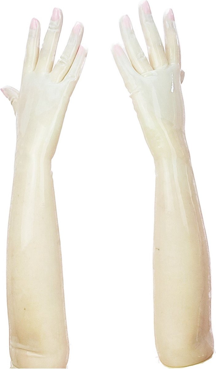 BNDGx® - 100% LATEX Handschoenen Lang BDSM SM sexy glans handschoen Doorzichtig licht bruin