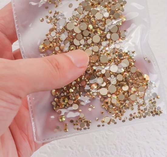 BamBella® Plak strass Steentjes - 1440 stuks - SS4 tot SS20 - goud kleurig AB stenen glitters nail art kleding versieren
