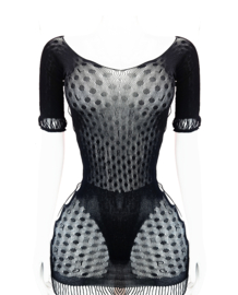 BamBella® - Jurk - Onesize - Erotische sexy nacht jurkje doorzichtig kant - Super Stretch Zwart
