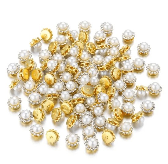BamBella® Goud kleurig - 50stuks - 14mm Naai strass Steentjes parel klein - 50 stuks - glitters kleding versieren
