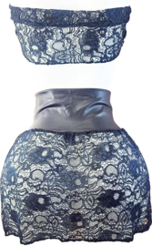 BamBella ® - Erotische Kleding set - L/XL - Nep leer kant doorzichtig blauw zwart