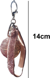 Sleutelhanger Tashanger Grote roze glitter diamant bol 14CM