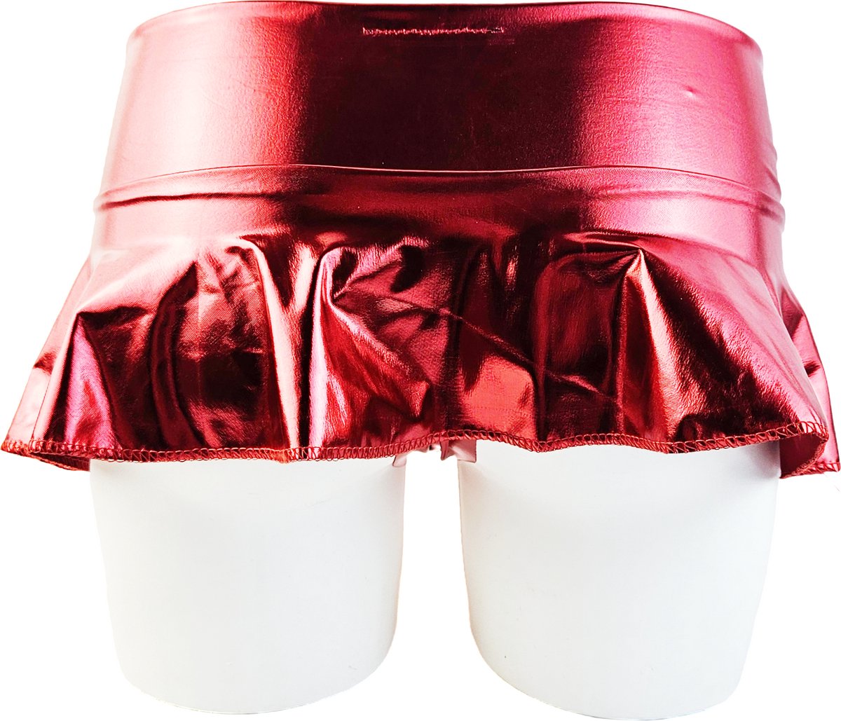 BamBella® - Mini rok -  Shiny Wetlook - Sexy Erotische rokje Super shine metallic Lame Glans Rood