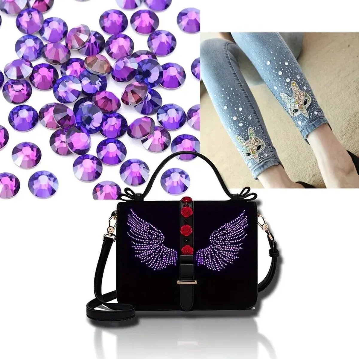BamBella® Plak strass Steentjes - 1440 stuks - SS6 - Paars strass stenen glitters nail art kleding versieren