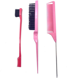 Edge kammen - 3 stuks kam - Edges Brush Babyhair set - Roze