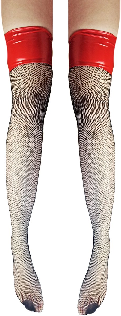 BamBella® - Sexy Hold Up kousen - Rood - Latex - Visnet - jarretelkousen
