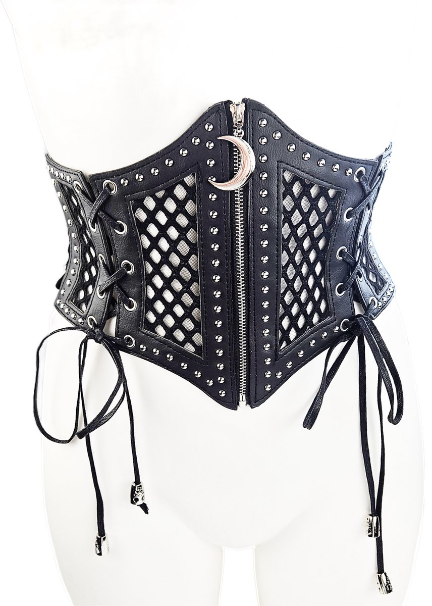 BamBella ® - Corset Riem  Mode Body Gothic Goth taille riem zwart nepleer met vetersluiting Verstelbaar korset belt