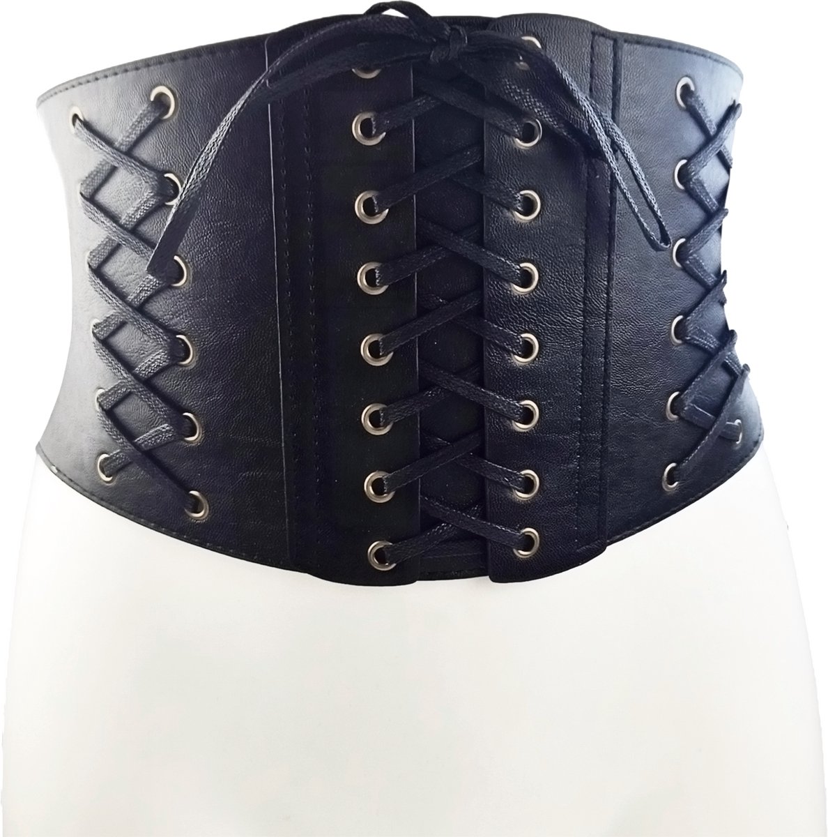 BamBella ® - Corset Riem Maat  Mode Body Gothic Goth taille riem zwart nepleer met vetersluiting Verstelbaar korset belt