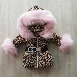 Children's Leopard coat Fur collar animal print  jacket Girls