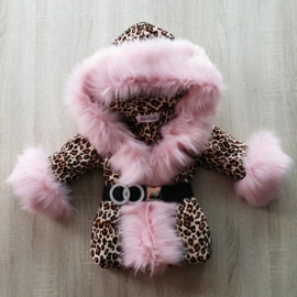 Children's Leopard coat Fur collar animal print  jacket Girls