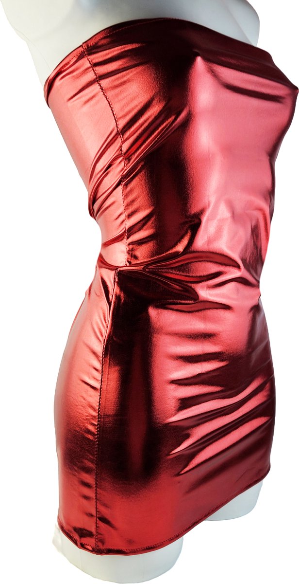 BamBella® - Jurk - Maat  Shiny Wetlook - rokje Super shine metallic Lame Glans Roze
