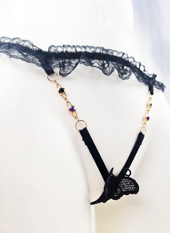 String Kruisloos - One size - Sexy Zwart Erotische onderbroek dames