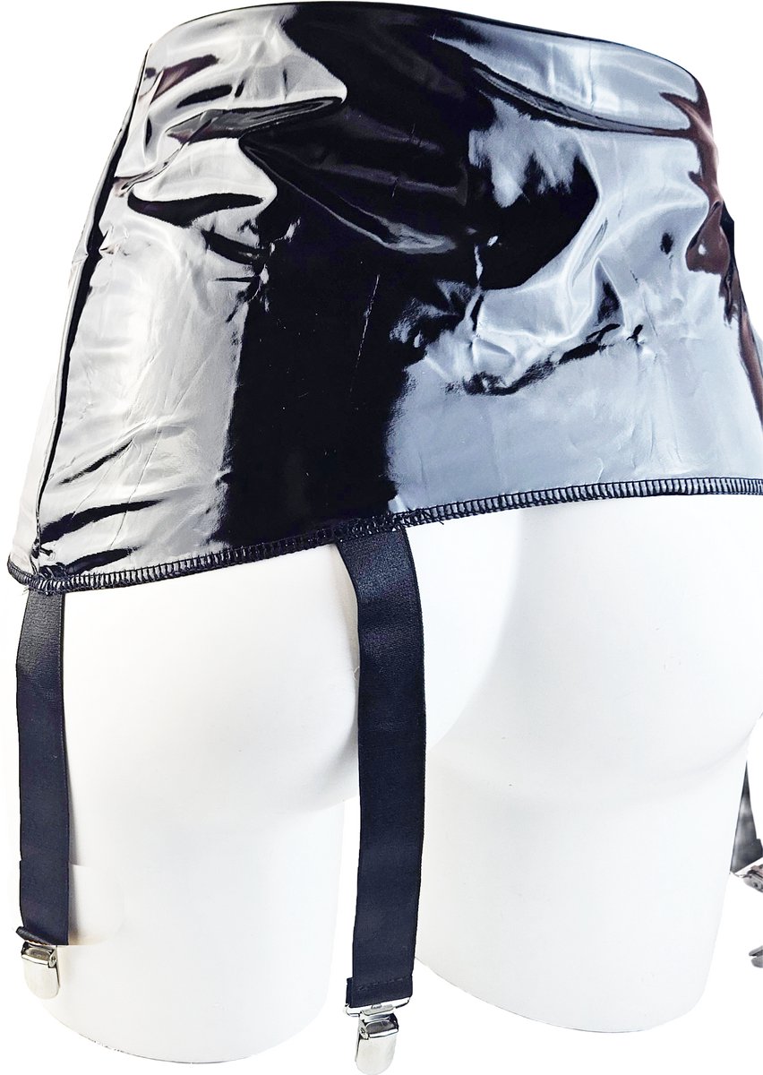 BamBella® - Datex mini Rok -  voor Jarratel kousen Zwart Rollenspel sm dames sexy Glans kleding mix van Latex en stof