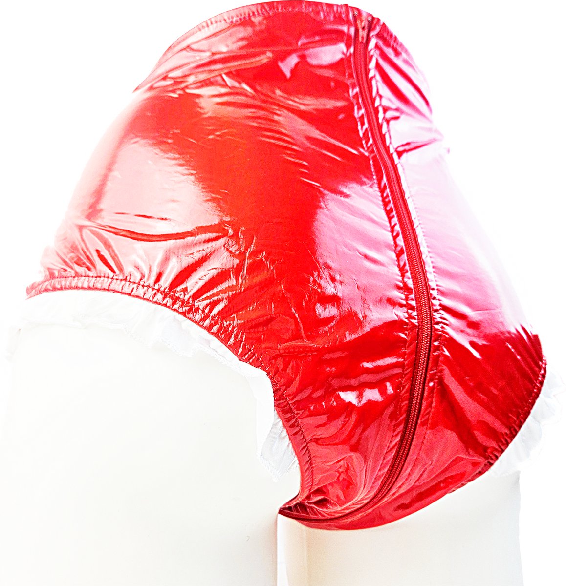 BamBella® Slip Onderbroek - M  Erotische Sexy BDSM Lingerie Dames - Rood rits ondergoed Datex mix latex en stof wetlook open kruis