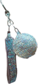 Sleutelhanger Tashanger Grote zilver glitter diamant hartje 16CM