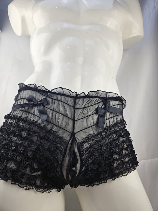 BamBella ® - Boxer short - Onesize - Sexy Erotische - Zwart Dun kant panty gaas stof Ondergoed