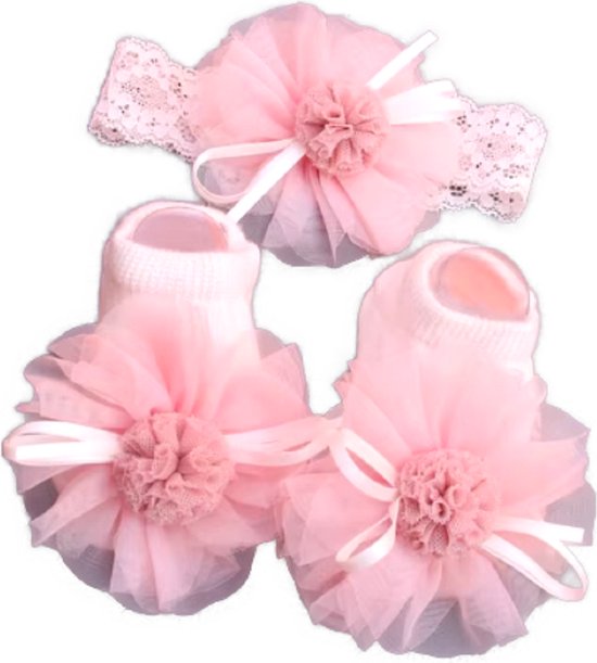 BamBella® Baby haarband strik met schoentjes babyshower cadeau set meisje 0-3 maanden geboorte