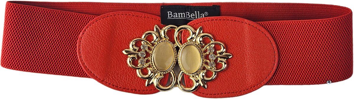 BamBella ® - Riem Maat S M L - Rood glitter steentjes Korset Mode Body Gothic Goth taille riem met Studs rits sluiting korset belt