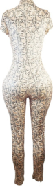 Jumpsuit - Maat S/M - Pak slangen print dierenprint korte mouwen pak wetlook