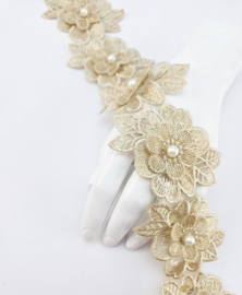 BamBella® Naai band - 90cm - Bloemen parel - Bruin kleding maken knutselen Sier band