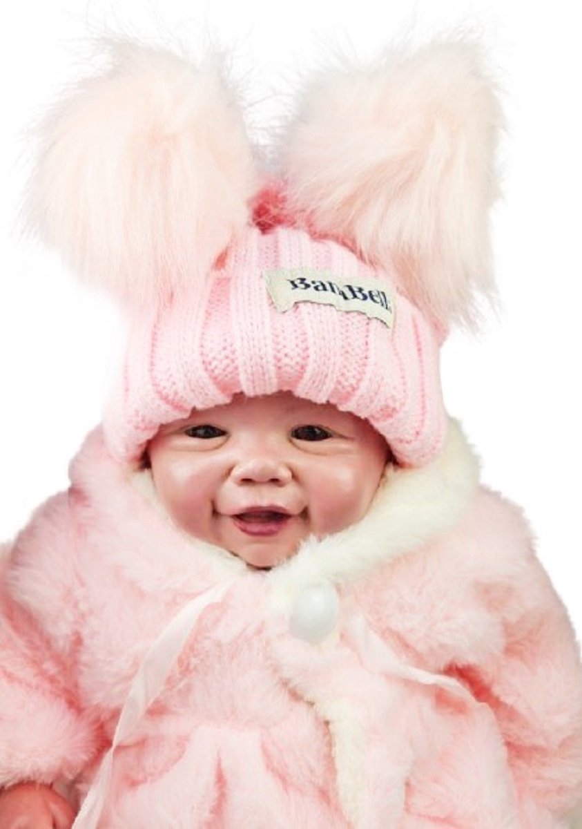 BamBella® Muts winter voor kind meisje 0 tot 3 jaar met grote pom pom warme borg fleece binnenkant