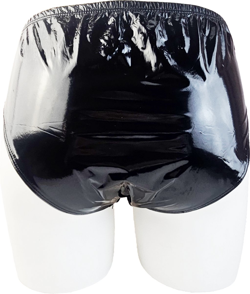 BamBella® Erotische slip-   Wetlook korte broek Dames - Zwart Datex mix latex en stofondergoed Sexy BDSM kleding