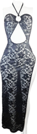 Jurk zwart - Sexy strand - Maat S/M - lingerie jurkje van kant met opening