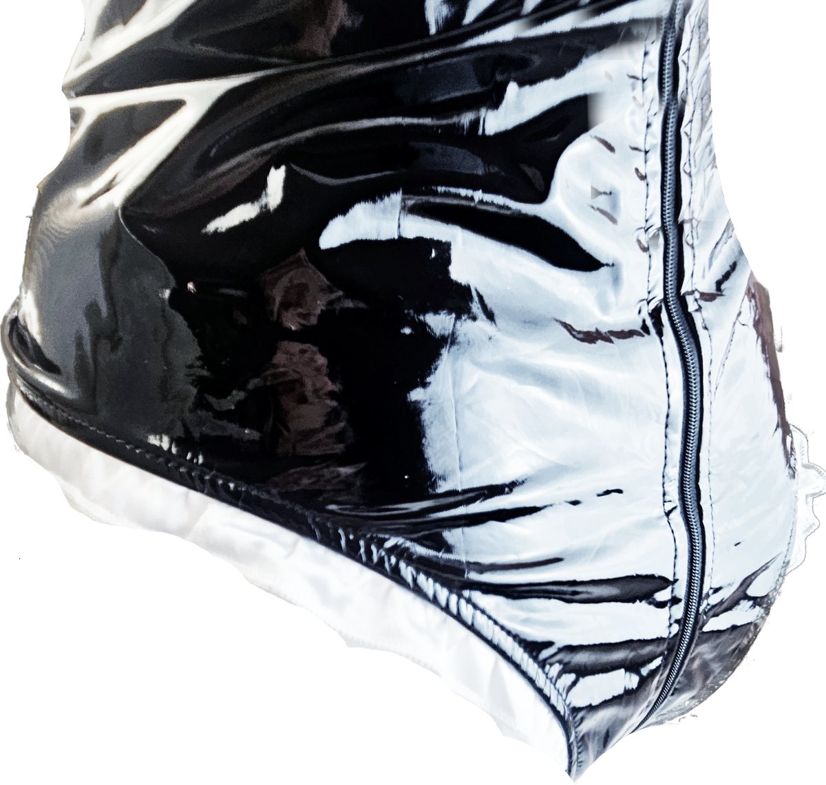BamBella® Slip Onderbroek -  Erotische Sexy BDSM Lingerie Dames - Zwart rits ondergoed Datex mix latex en stof wetlook open kruis