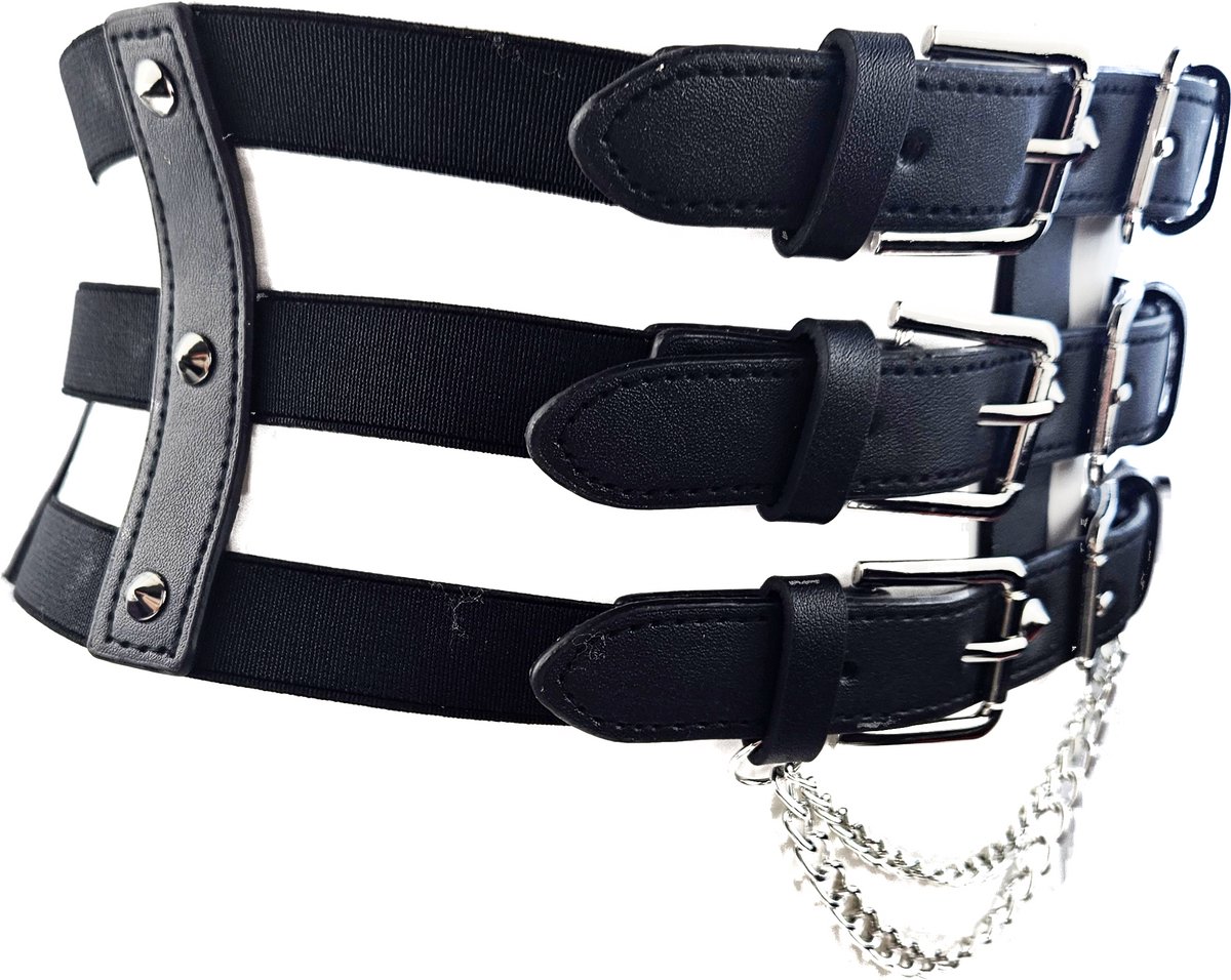 BamBella ® - Corset Riem   - Mode Body Gothic Goth taille riem zwart nepleer met vetersluiting Verstelbaar korset belt