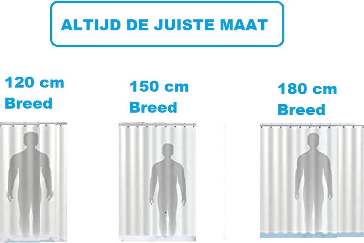 Douchegordijn - Zwart - Met ringen - 180 X 180 - Douche Gordijn - Badkamer