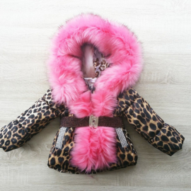 Kinderjas panterprint  Bontkraag jas Leopard  bontkraag Winterjas BamBella