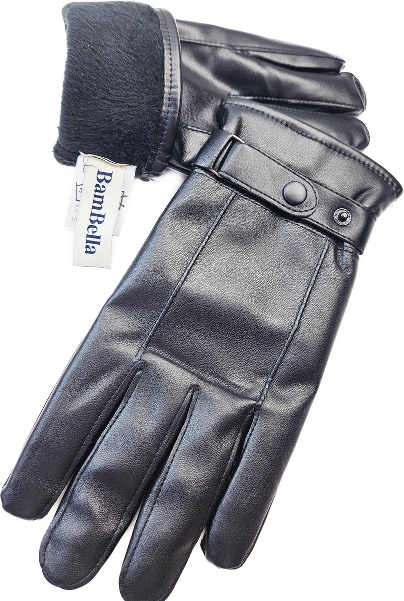 BamBella® Handschoenen winter Heren imitatie leer warme nep bont binnenkant