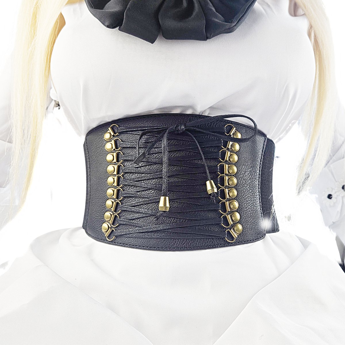 BamBella ® - Corset Riem Maat  Mode Body Gothic Goth taille riem zwart nepleer met vetersluiting Verstelbaar korset belt