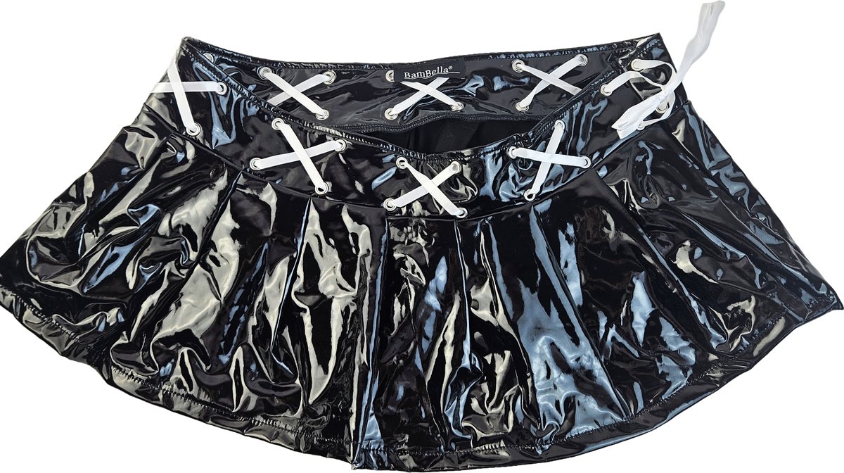 BamBella® - Mini rok -  Shiny Wetlook - Sexy Erotische rokje Super shine metallic Lame Glans Zwart