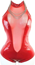 Jumpsuit - Maat S/M - Wetlook - Datex mix van latex en stof met ketting Rood