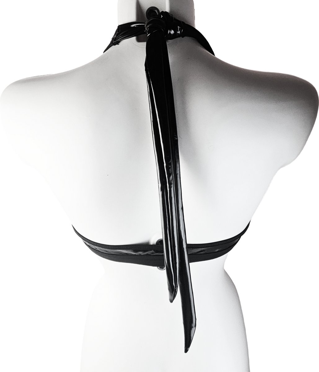 BamBella® - Erotische Top - Zwart dames sexy Glans kleding mix van Latex en stof Datex Wetlook