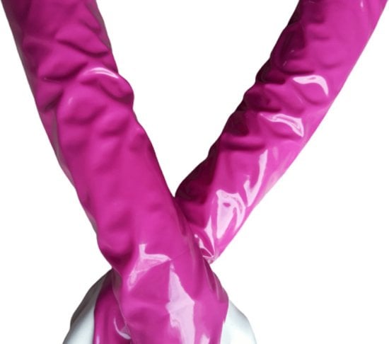 Handschoenen | Extra lang | Fel Roze van Datex (Mix latex en stof ) Sexy kinky fetish accessoire
