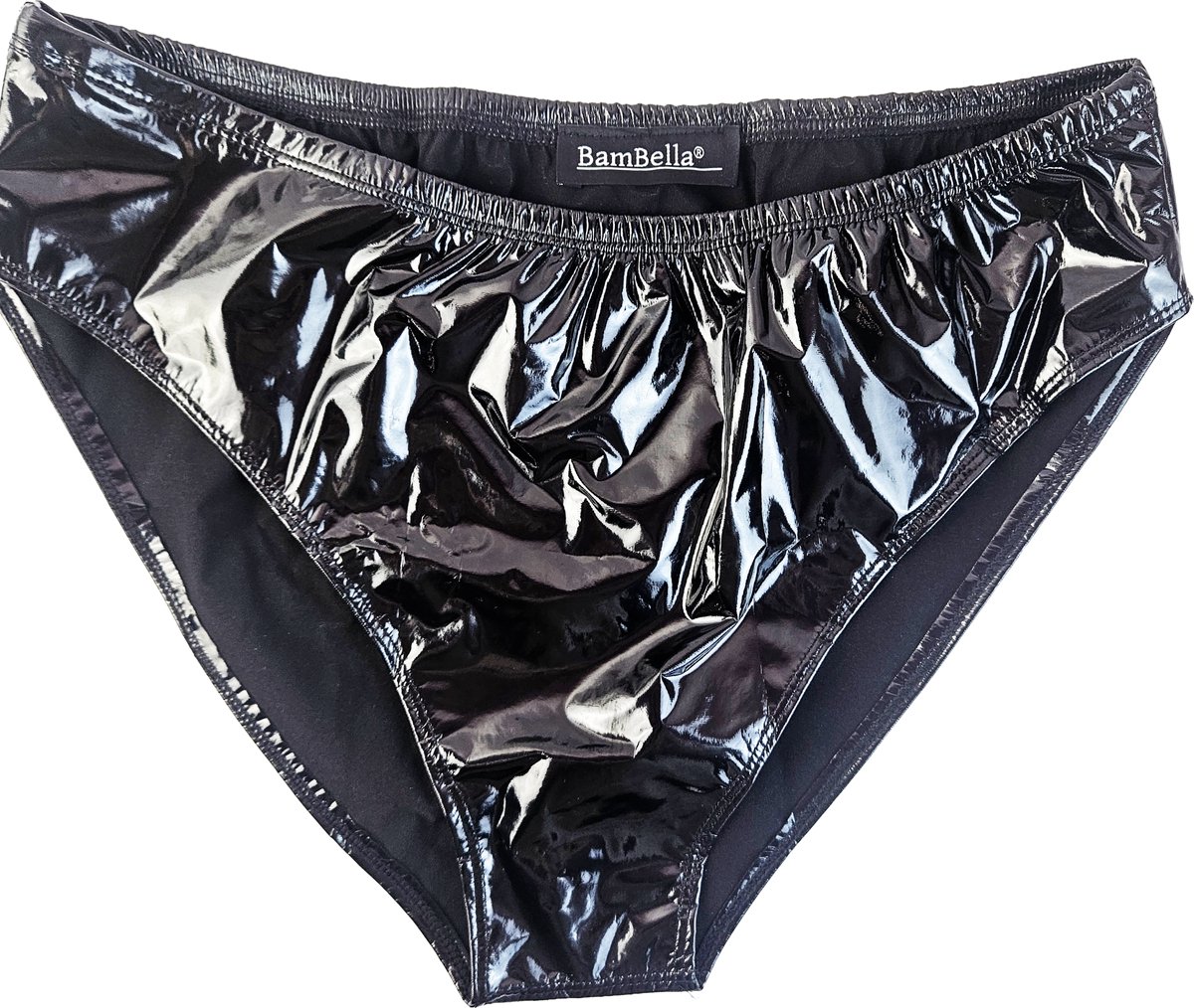 BamBella® Erotische slip-   Wetlook korte broek Dames - Zwart Datex mix latex en stofondergoed Sexy BDSM kleding