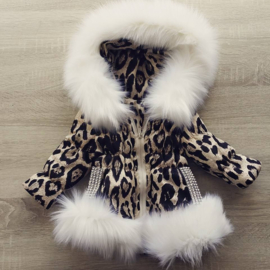 Kinderjas panterprint  Bontkraag jas Leopard  bontkraag Winterjas BamBella