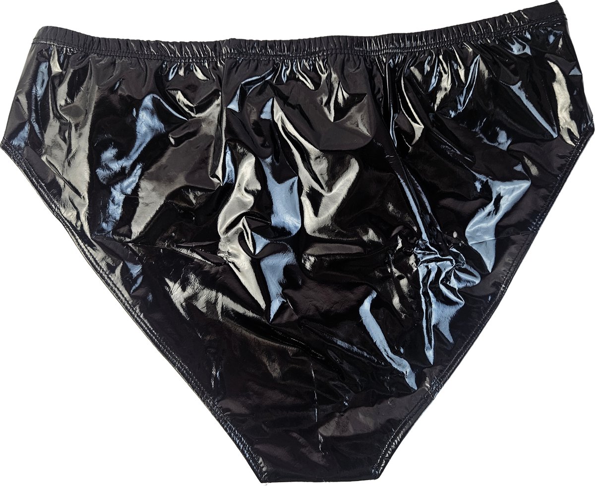 BamBella® Erotische slip-   Wetlook korte broek Dames - Zwart Datex mix latex en stofondergoed Sexy BDSM kleding