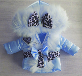 Kinderjas Blauw jas  Bontjas met grote bontkraag Winterjas BamBella