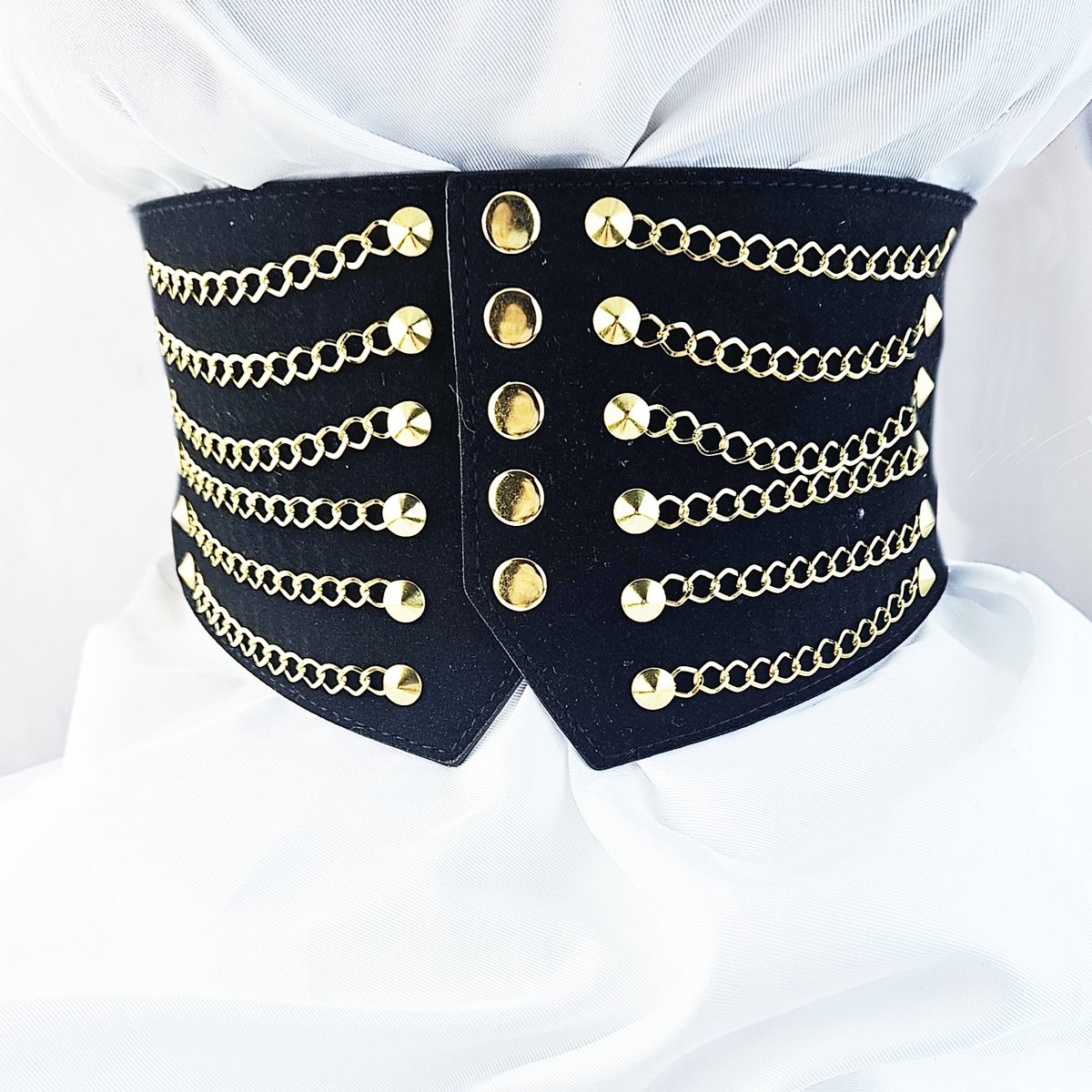 BamBella ® - Riem Maat Onesize - Ketting Rood goudkleurig Mode Body Gothic Goth taille riem met belt