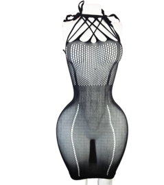 BamBella® - Jurk - Onesize - Erotische sexy nacht jurkje doorzichtig kant - Super Stretch Zwart