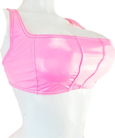 Top - Maat  - Datex (mix van latex en stof) BH crop Top shirt Roze met knoopjes
