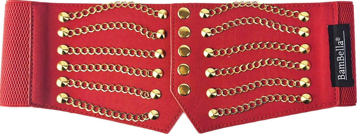 BamBella ® - Riem Maat Onesize - Ketting Rood goudkleurig Mode Body Gothic Goth taille riem met belt
